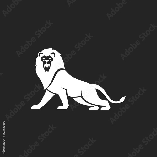 Powerful White Roaring Lion Logo Vector Illustration on Dark Background