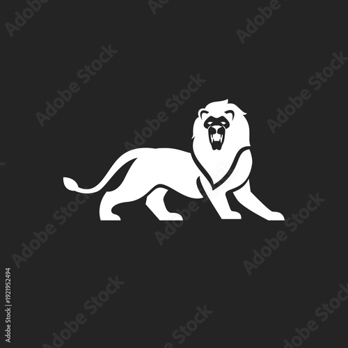 Powerful Roaring Lion Silhouette Logo Icon on Black Background