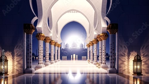 Luxurious Archway with Lanterns at Night.