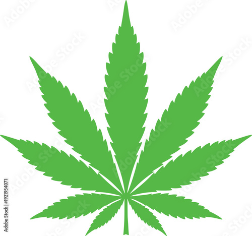 Green Marijuana Cannabis Leaf with detailed serrated Edges Icon Vector