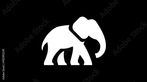 A white silhouette of an elephant against a black background, minimalist design