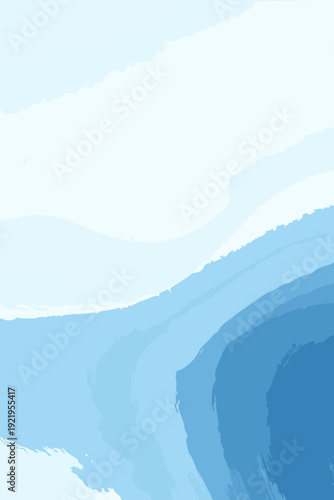 A serene landscape featuring waves and ocean viewed from a high vantage point in an abstract illustration style