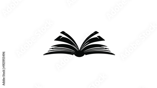 A simple black and white illustration of an open book with pages spread