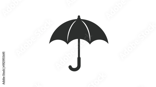 A black, stylized umbrella graphic with a curved handle, centered on a white background