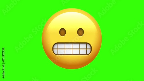 Grinning face with grimacing teeth emoji animation on green screen
