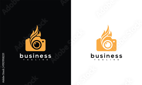 Dynamic Golden Flame Camera Logo for Photography Business  Creative Studio Branding.