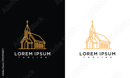 Minimalist Golden Church Logo Design - Modern Line Art Christian Building Icon.