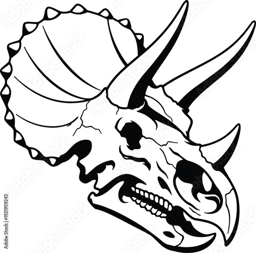 Triceratops Skull Vector Illustration – Prehistoric Dinosaur Fossil Line Art