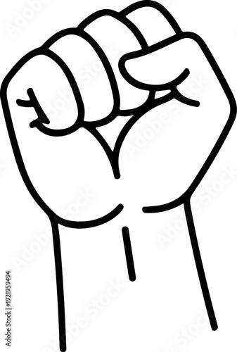 Black Silhouette of a raised clenched human Power Fist Icon for solidarity and strength Vector