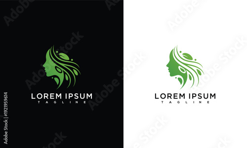 Green Organic Beauty Woman Logo Design - Female Profile Nature Leaf Icon.