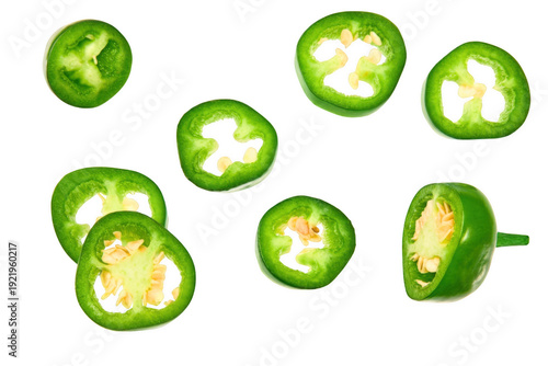 Foto Vibrant Green Jalapeno Pepper Slices and Cuts