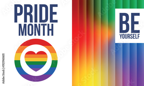 LGBT Pride Month in June. Lesbian Gay Bisexual Transgender. Celebrated annual. LGBT flag. Rainbow love concept. Human rights and tolerance. Poster, card, banner and background. Vector illustration