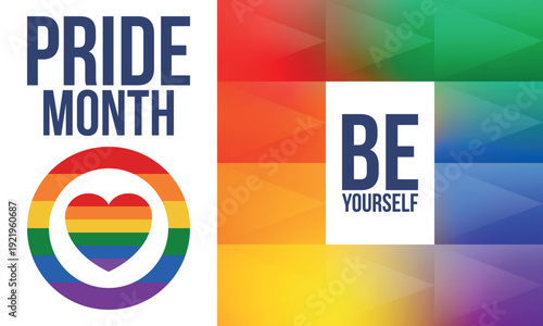 LGBT Pride Month in June. Lesbian Gay Bisexual Transgender. Celebrated annual. LGBT flag. Rainbow love concept. Human rights and tolerance. Poster, card, banner and background. Vector illustration