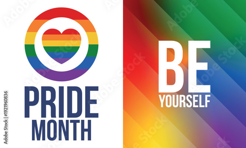 LGBT Pride Month in June. Lesbian Gay Bisexual Transgender. Celebrated annual. LGBT flag. Rainbow love concept. Human rights and tolerance. Poster, card, banner and background. Vector illustration