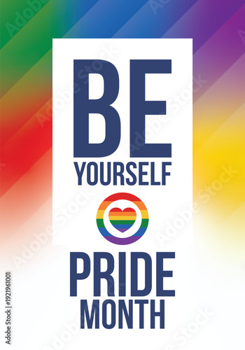 LGBT Pride Month in June. Lesbian Gay Bisexual Transgender. Celebrated annual. LGBT flag. Rainbow love concept. Human rights and tolerance. Poster, card, banner and background. Vector illustration