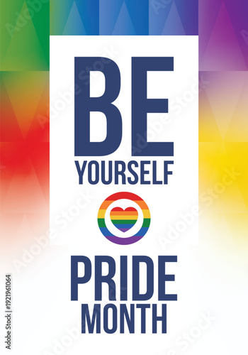 LGBT Pride Month in June. Lesbian Gay Bisexual Transgender. Celebrated annual. LGBT flag. Rainbow love concept. Human rights and tolerance. Poster, card, banner and background. Vector illustration