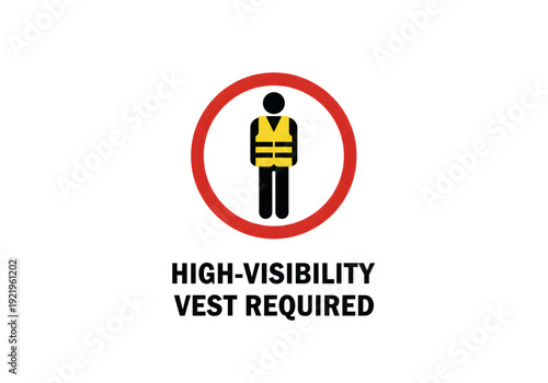 High visibility vest required safety sign icon with yellow reflective jacket illustration PNG on transparent background