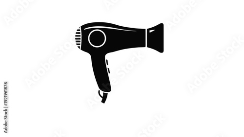 Vector illustration of black silhouette icon of a hairdryer on a transparent background