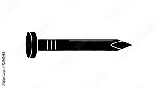 Vector illustration of black silhouette of a simple construction nail, on a transparent background
