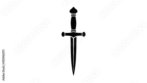 Vector illustration of black silhouette of a dagger with a decorative hilt, on a transparent background