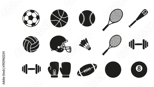 Vector illustration of collection of various sports icons and equipment on on a transparent background