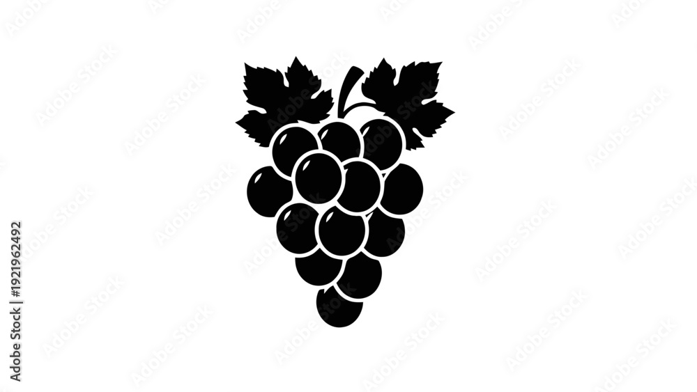 Fototapeta premium Vector illustration&nbsp;of black and white grapes cluster icon with leaves on a transparent background