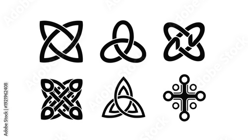 Vector illustration of set of six different celtic knot designs on on a transparent background