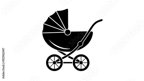 Vector illustration of black baby stroller icon on for design elements on a transparent background