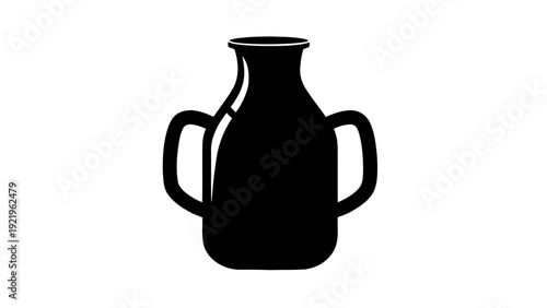 Vector illustration of black silhouette of a two handled vase on on a transparent background