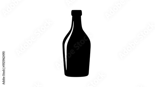 Vector illustration of black silhouette of a wine bottle on a transparent background