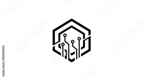 Hexagon with Internal Circuit Board Lines Icon Representing Smart Technology on Isolated White Background