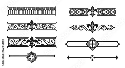 Collection of Elegant Ornate Decorative Borders and Dividers Elements on Isolated White Background