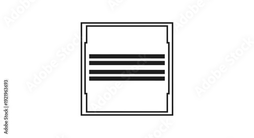 Abstract Minimalist Rectangle Outline with Three Horizontal Lines Design Element on Isolated White Background