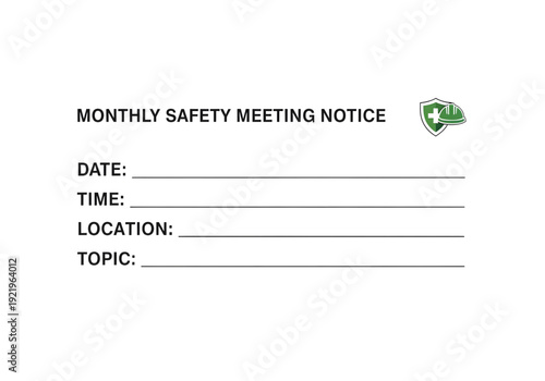 Monthly safety meeting notice template black and white png on transparent background