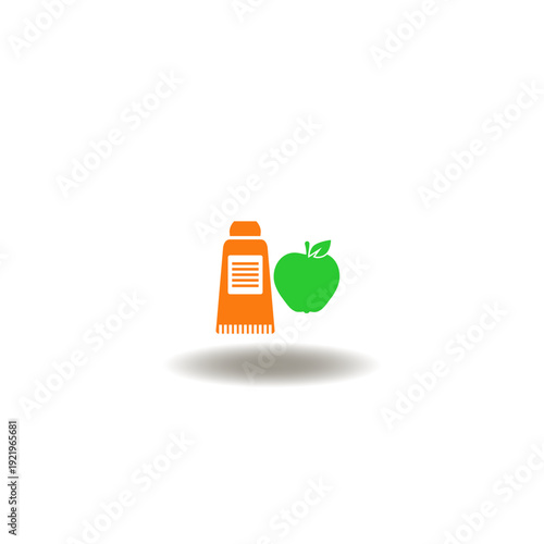 Vector illustration of medical tube of cream and apple. Symbol of medical therapy with medications and proper balanced nutrition.