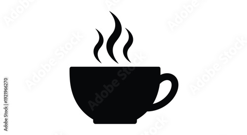 Simple black cup with steam rising a minimalist silhouette
