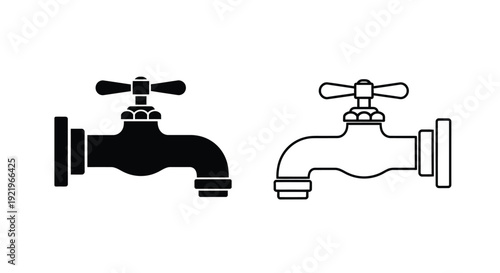 Two water taps one filled and one outlined in a stark silhouette