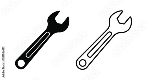 Two wrenches one solid and one outlined in a minimalist style silhouette