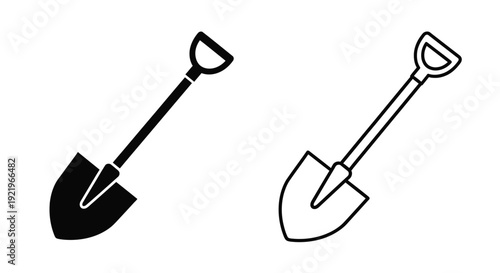 Two black gardening shovels depicted in a simple silhouette