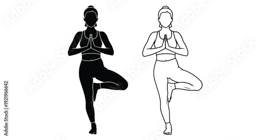 Two women in tree pose one black and one white silhouette