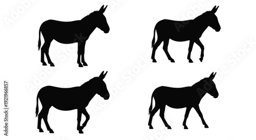 Four black donkey silhouettes standing in a grid formation silhouette