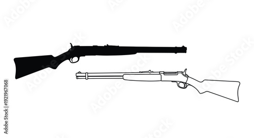 Detailed illustration of two antique rifles in black silhouette