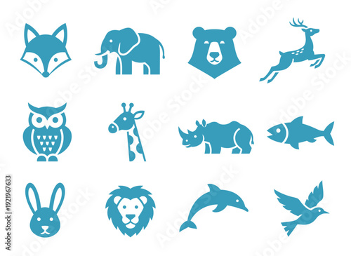 Collection of various animal icons including mammals, birds, and fish in a grid layout