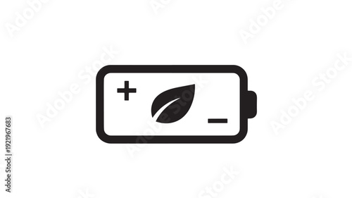 Eco Battery Icon with Leaf Symbol and Plus Minus Signs Vector Illustration