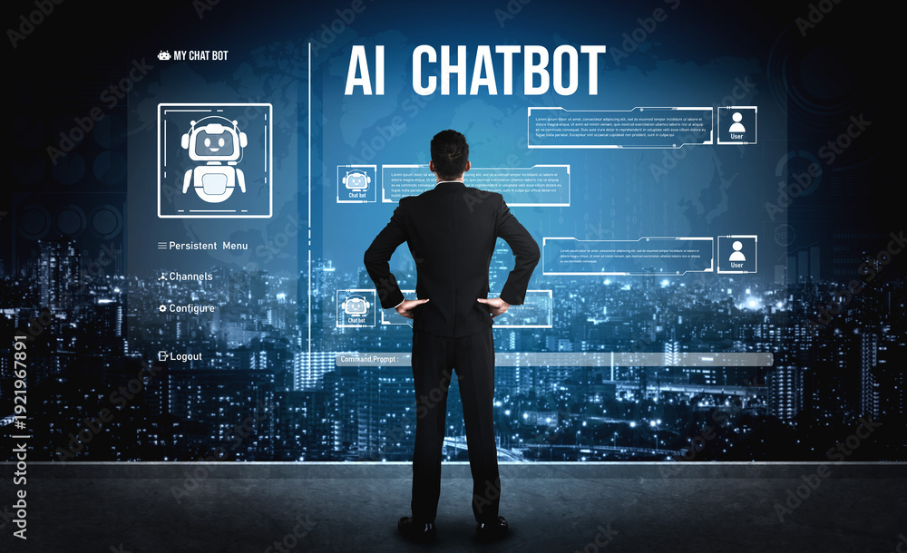 Fototapeta premium AI chatbot using prompt engineering and LLM deep learning delivers explainable generative AI for smarter, more efficient business support. Vouch