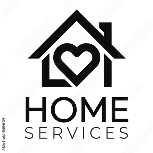 Home services logo with house and heart symbolizing care and professionalism Vector, illustration