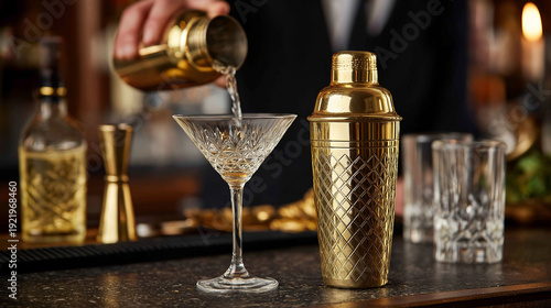 Wallpaper Mural Close up of a cocktail and a hand pouring it into a glass, in Art Deco style Torontodigital.ca