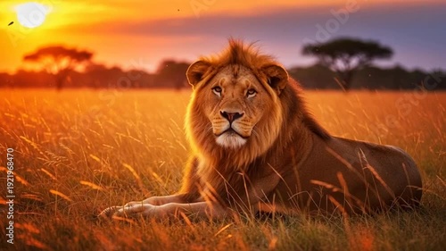 lion in the sunset