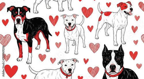Heartfelt Canine Companions Illustration Featuring Dogs and Hearts