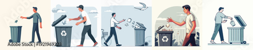 Vector Illustration of a Man Throwing Out Trash